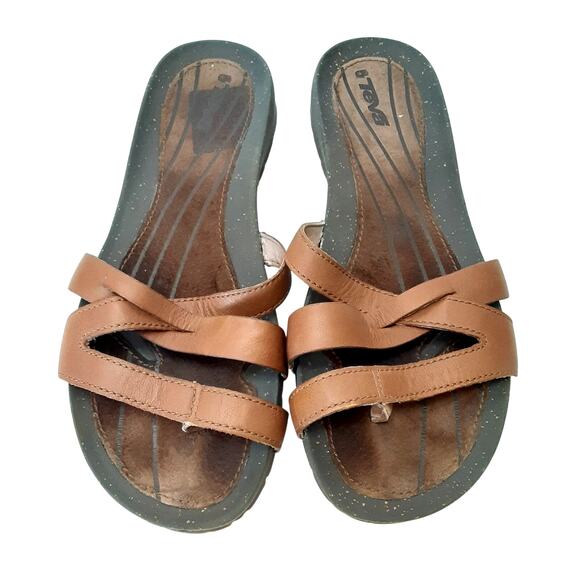 Teva Cabrillo Toe Post Dame Brown Slide Sandals Genuine Leather Women 9 Orthotic - Picture 2 of 7